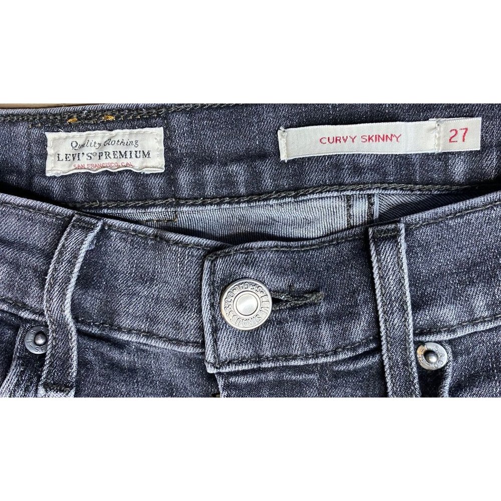 Levi's Premium Big E Curvy Skinny Jeans Womens 28 Low Rise Distressed Gray - Picture 8 of 10